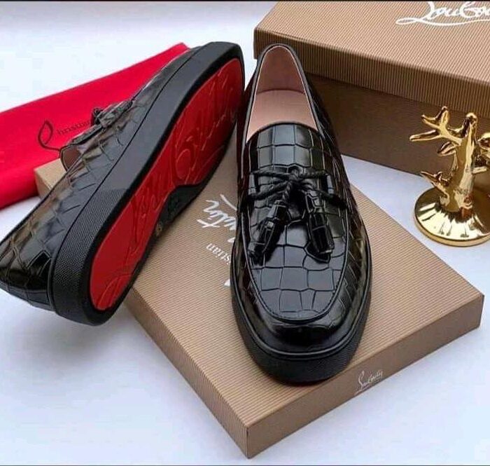Black Crocodile-Embossed Tassel Loafers