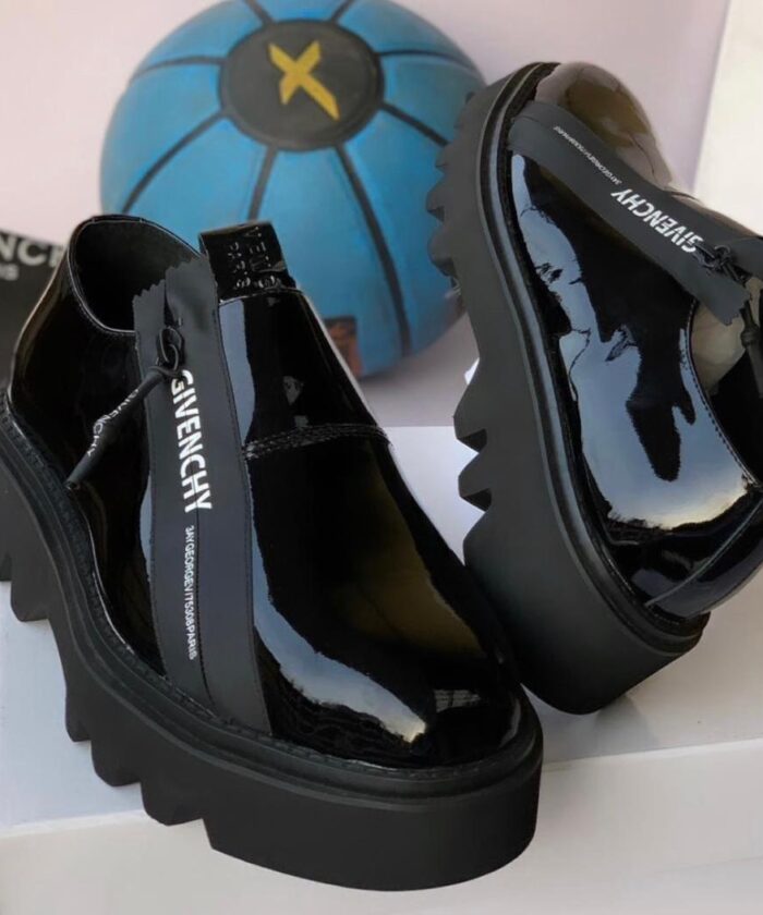 Black Glossy Leather Zip Strap Loafers