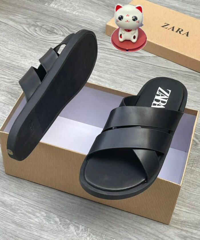 Black Leather Crossover Sandals