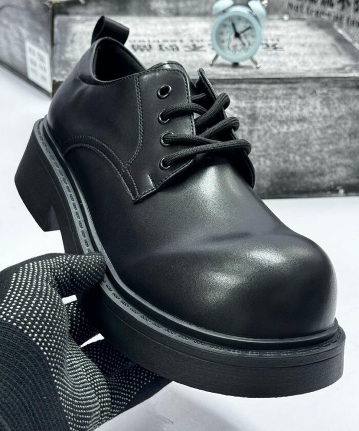 Black Leather Platform Oxford Shoes