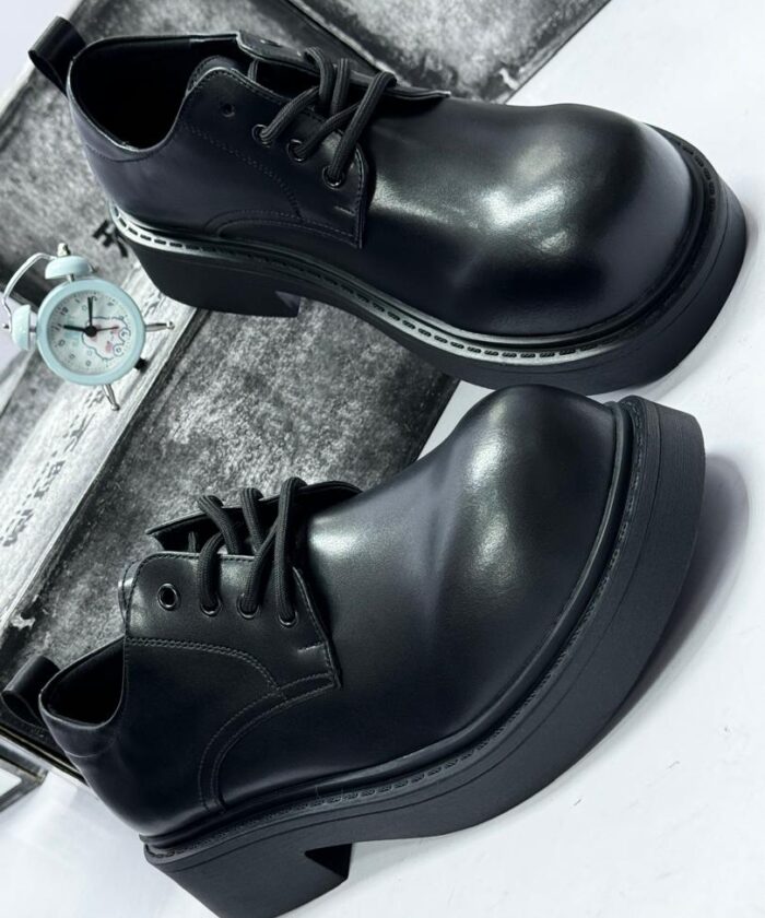 Black Leather Platform Oxford Shoes