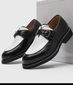 Black & White Leather Monk Strap Loafers - Image 2