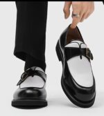 Black & White Leather Monk Strap Loafers