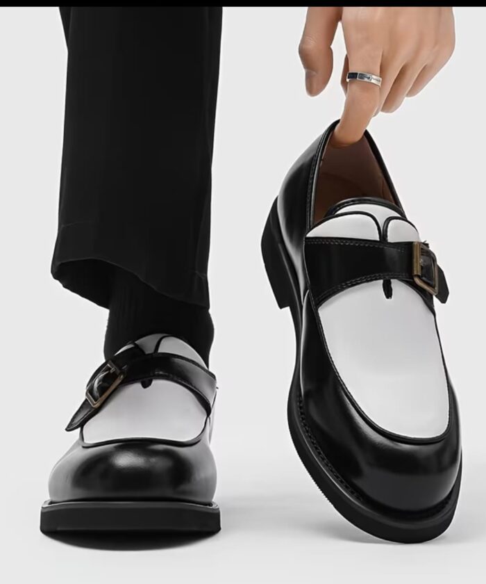 Black & White Leather Monk Strap Loafers