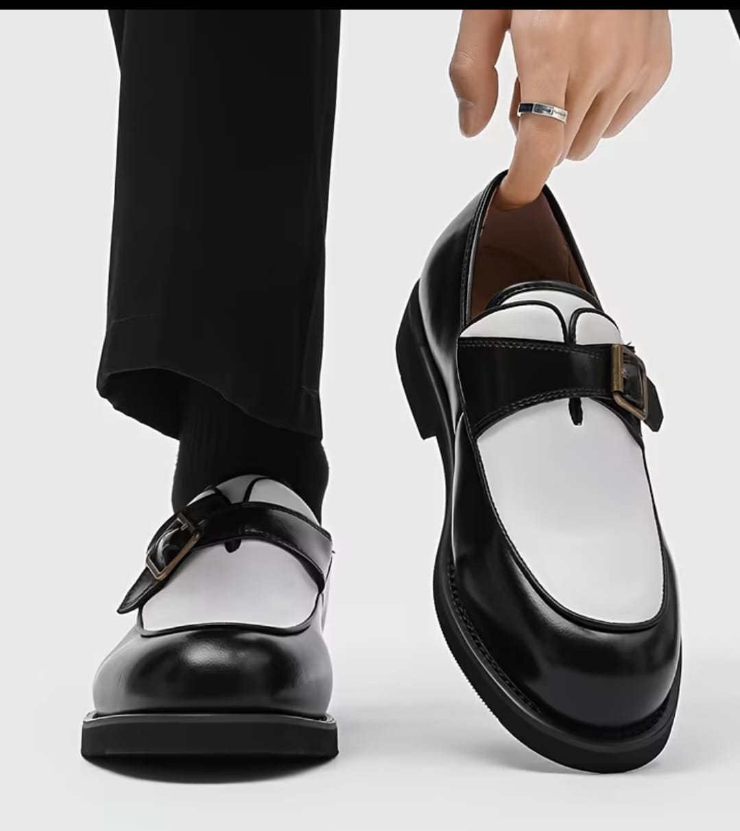 Black & White Leather Monk Strap Loafers Black & White Leather Monk Strap Loafers