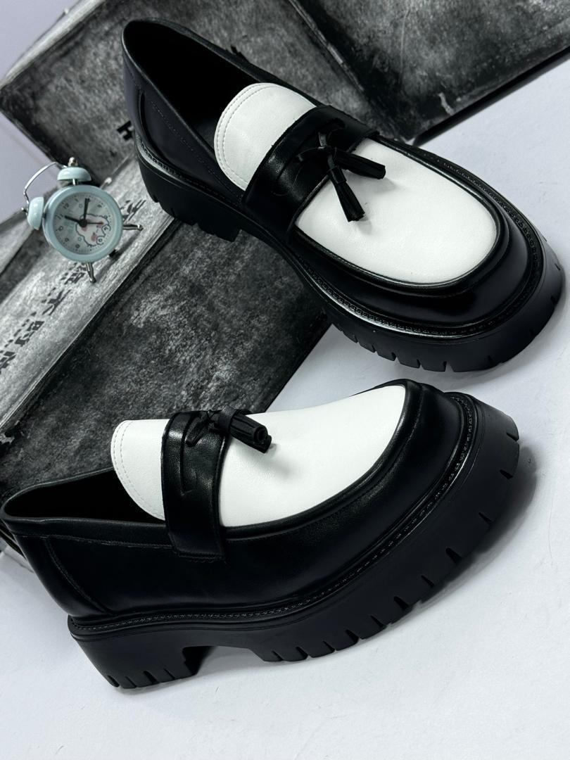 Black and White Chunky Tassel Loafer Black and White Chunky Tassel Loafers