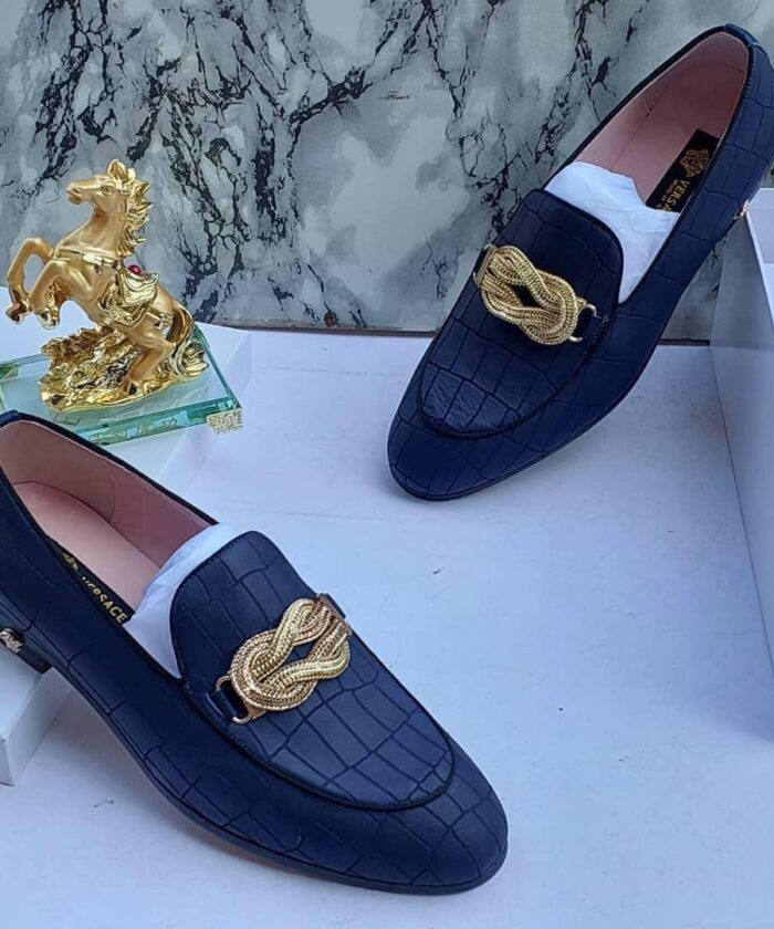 Blue Crocodile-Embossed Loafers