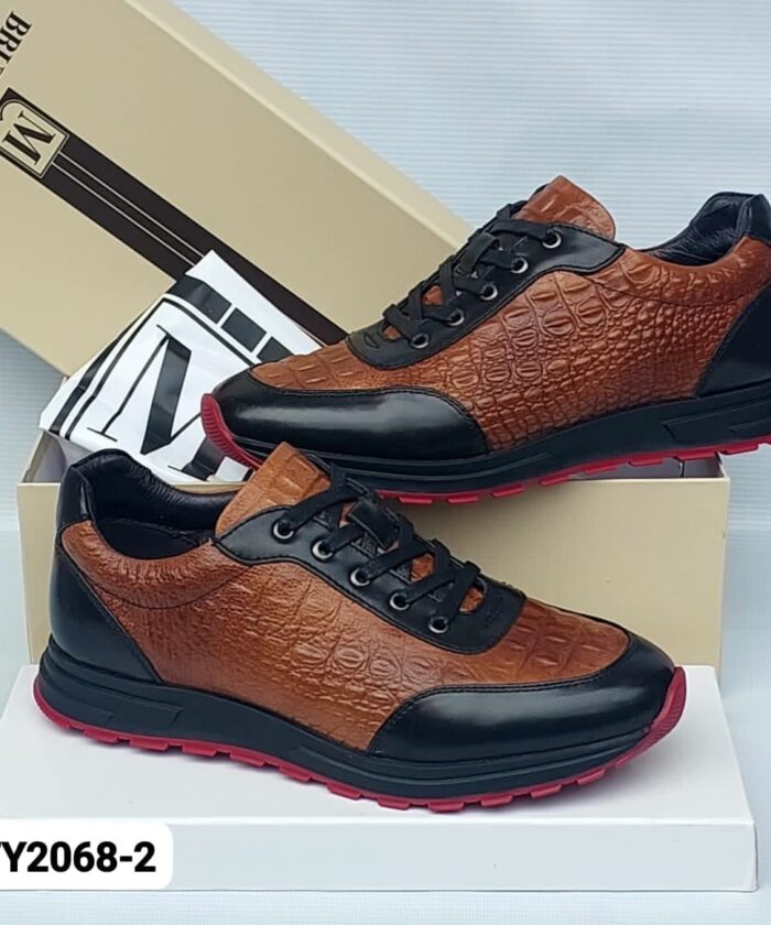 Bruno Magli Brown Crocodile-Embossed Leather Sneakers