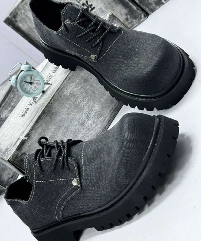 Dark Gray Canvas Derby Boots