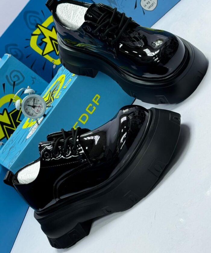 FDCP Men’s Classic Platform Patent Leather Lace-Up Shoes