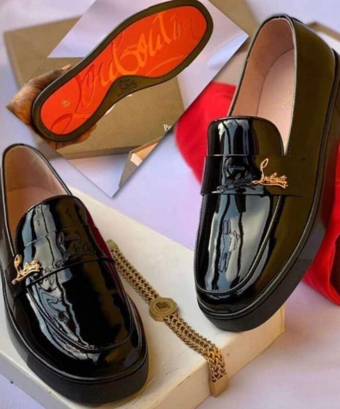Gold Logo Strap Dress Shoes with Signature Red Sole