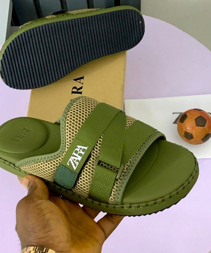 Khaki Green Crisscross Mesh Strap Sandals