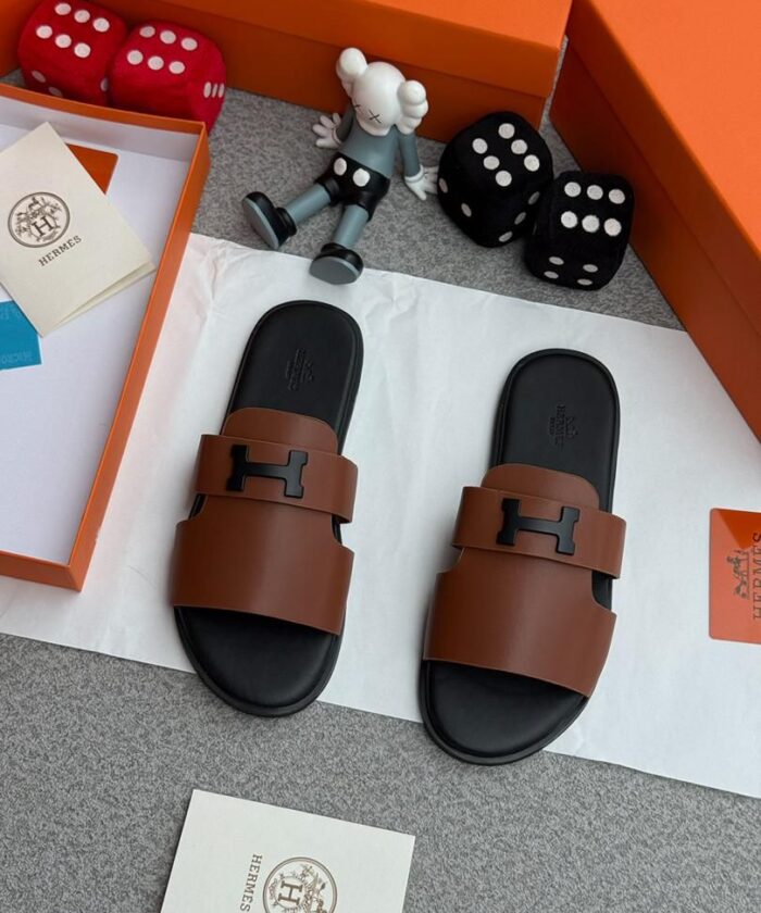 Men’s Brown Leather Slides