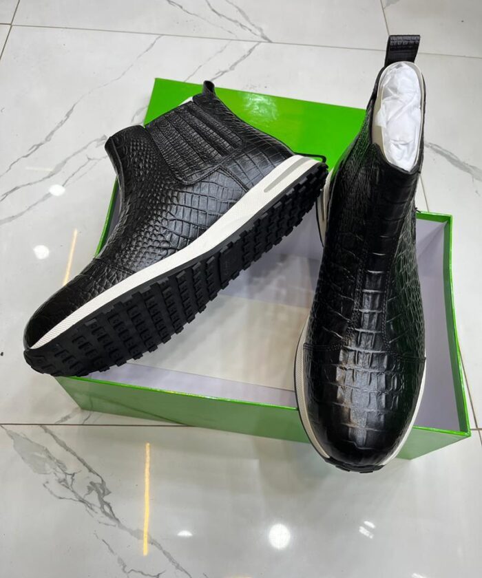 Nobile Black Crocodile-Embossed Leather Boots