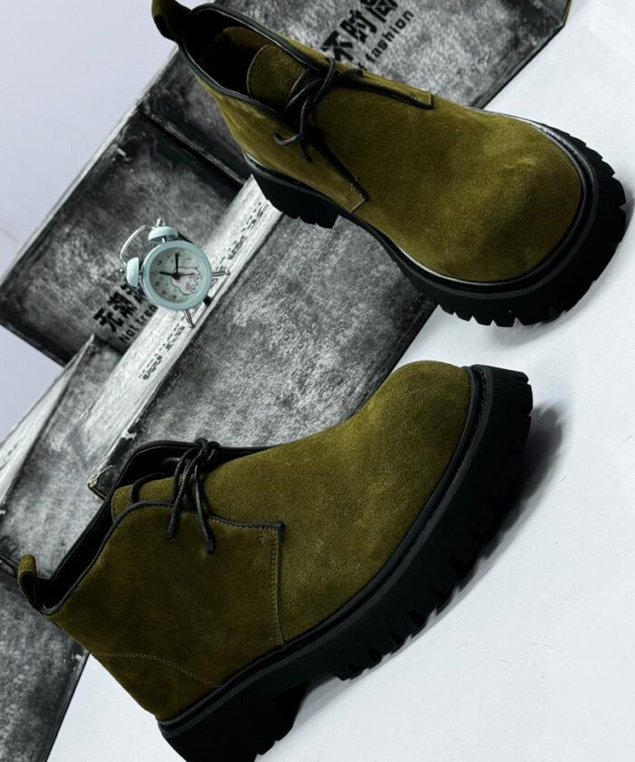 Olive Green Suede Platform Boots
