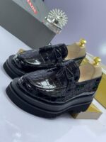 Prada Black Crocodile-Pattern Platform Loafers