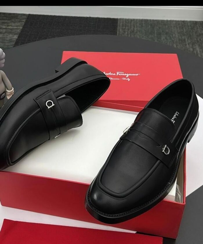 Salvatore Ferragamo Gancini Black Leather Loafers