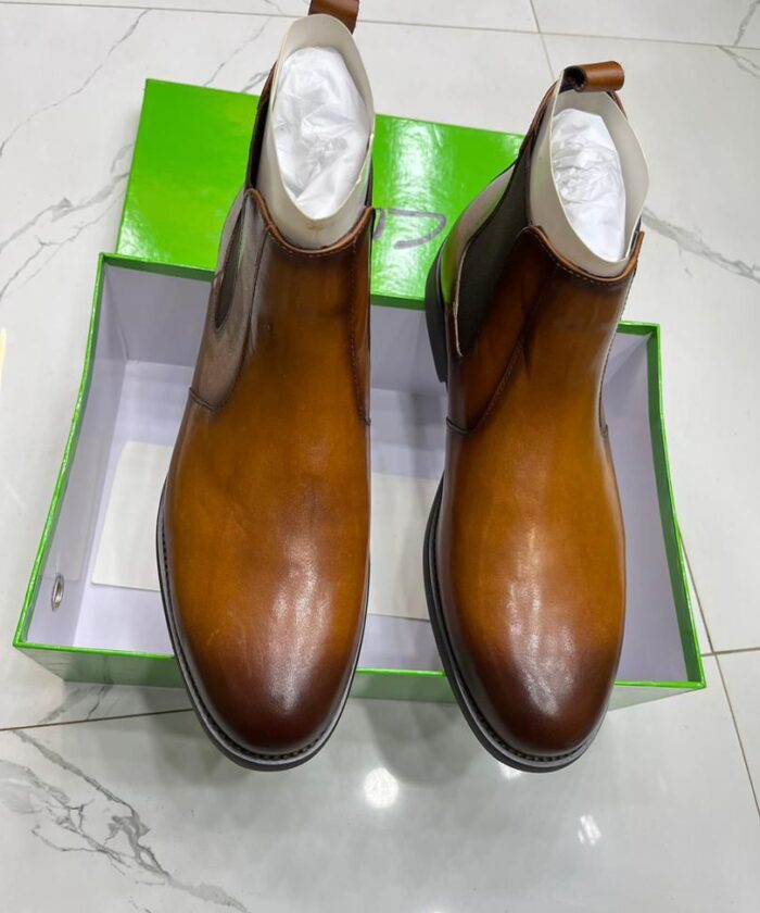 Tan to Dark Brown Gradient Leather Luxury Designer Boots