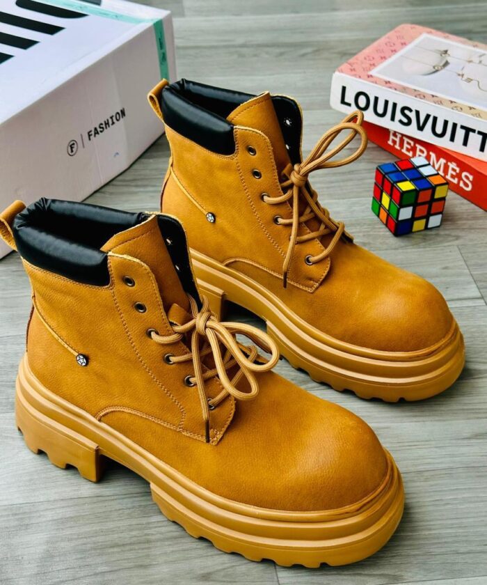 ASHION Men’s Yellow Martin Boots with Thick Sole