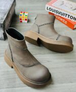 Men’s Olive Brown Platform Ankle Boots with Front Zipper