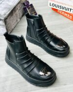 Chekich CH113 Men’s Black Faux Leather High-Top Boots with Metallic Toe Cap