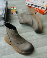 Men’s Olive Brown Platform Ankle Boots with Front Zipper