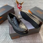 Oggi Men’s Black Leather Loafers with Script Monogram Embossing
