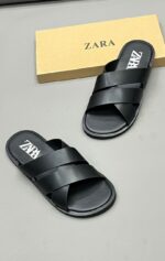Zara Minimalist Black Cross-Strap Sandals