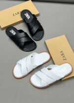 Zara Minimalist Black Cross-Strap Sandals