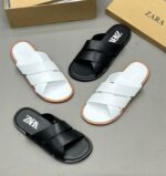 Zara Minimalist Black Cross-Strap Sandals