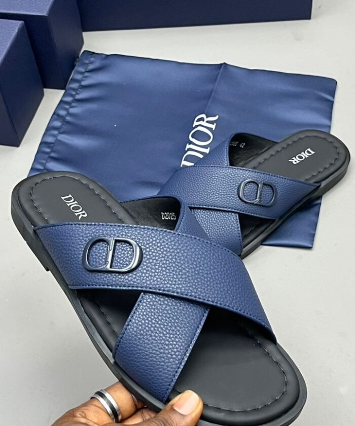 Dior Navy Blue Crisscross Leather Sandals with CD Logo