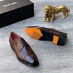 Tom Ford Brown Leather Shoes with Orange Outsole