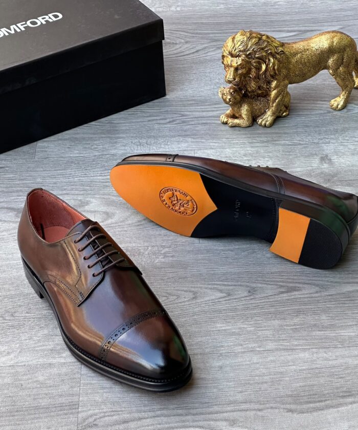 Tom Ford Brown Leather Shoes with Orange Outsole