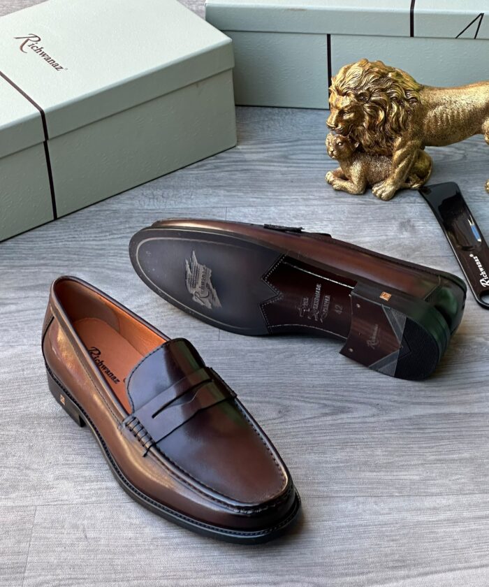 Richwanaz Brown Leather Penny Loafers with Gradient Finish