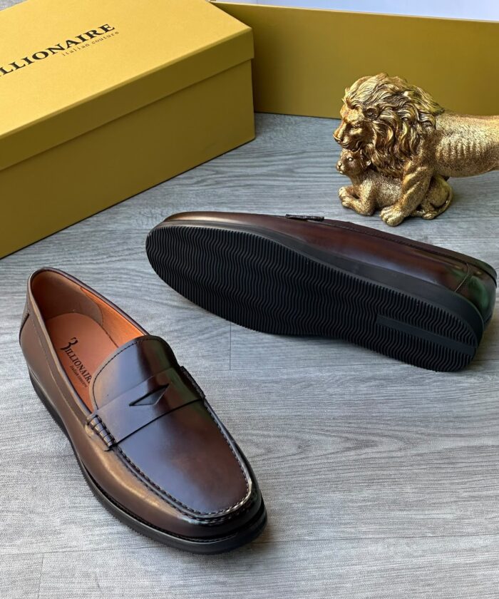 Billionaire Italian Couture Brown Leather Loafers