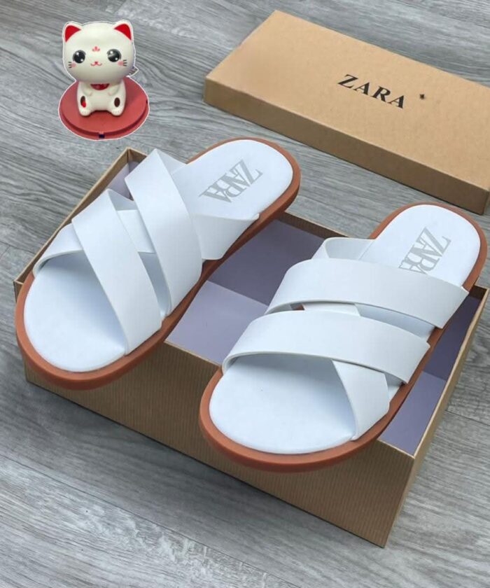 White Crisscross Strap Slides