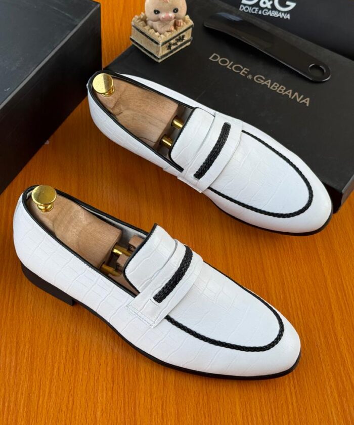 White Crocodile-Texture Loafers