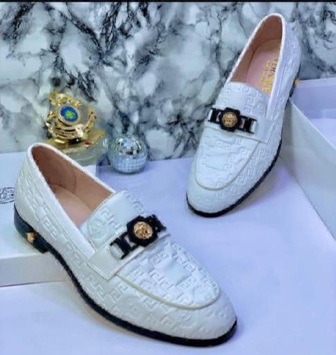 White Greek Key Loafers