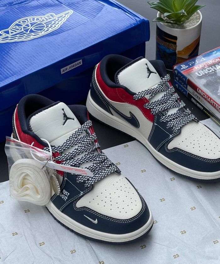 White Obsidian Navy Red Sneakers with Mini Swoosh