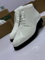 White Patent Quilted Lace-Up Dress Boots