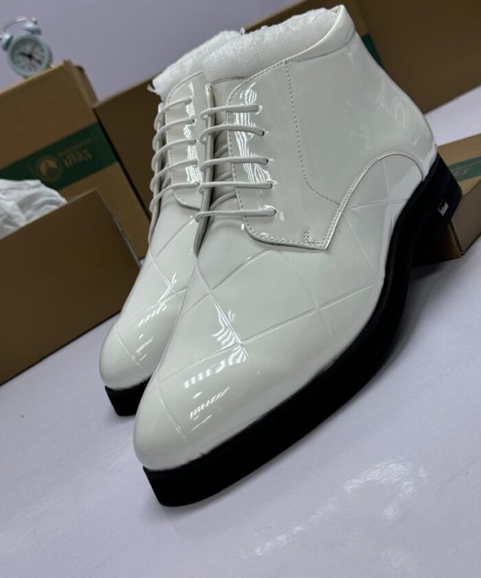 White Patent Quilted Lace-Up Dress Boots