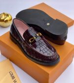 Wine Embossed Leather Loafers