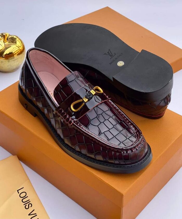 Wine Embossed Leather Loafers
