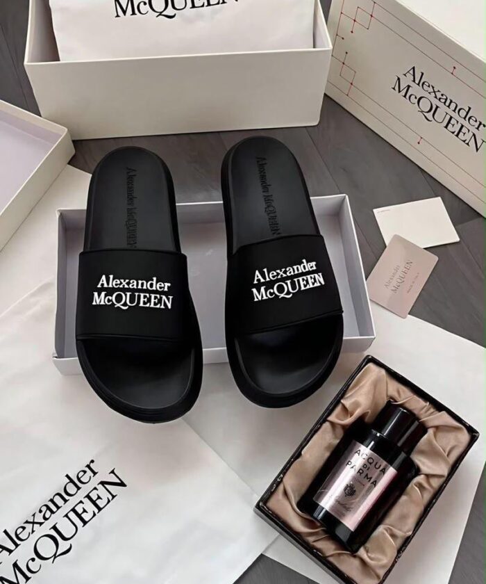 Alexander McQueen Black Rubber Slides