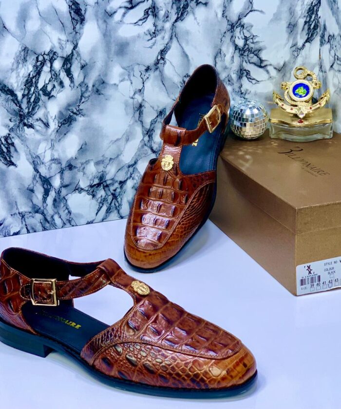 Billionaire Style Brown Crocodile Pattern Sandals
