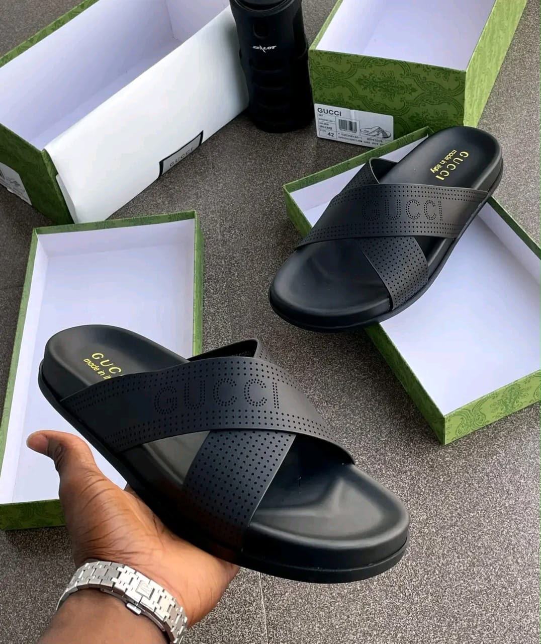Black Crisscross Slides Black Crisscross Slides