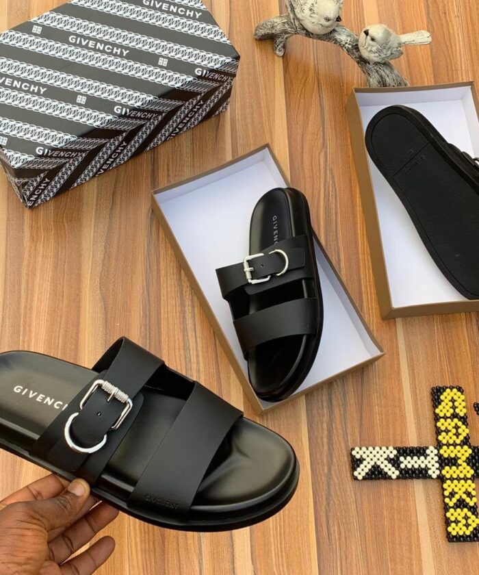 Black Double-Belt Flat Mules