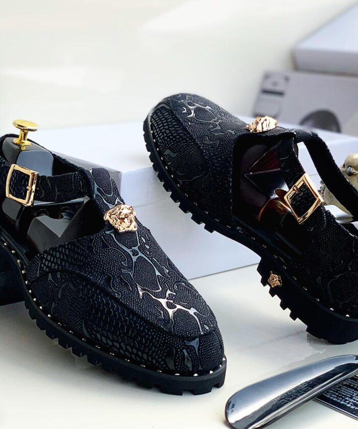 Black Embossed Leather Shoes