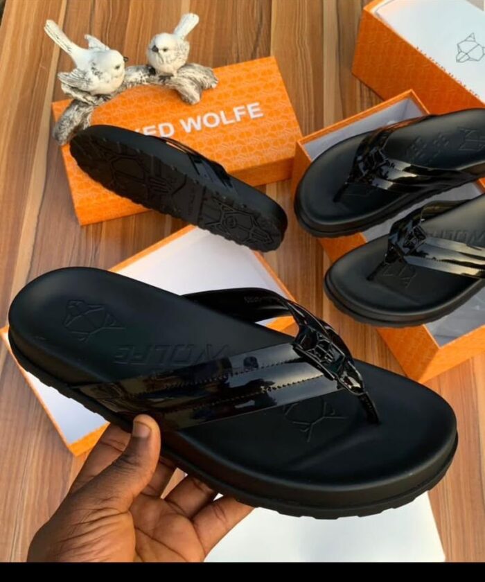 Black Glossy Thong Slippers