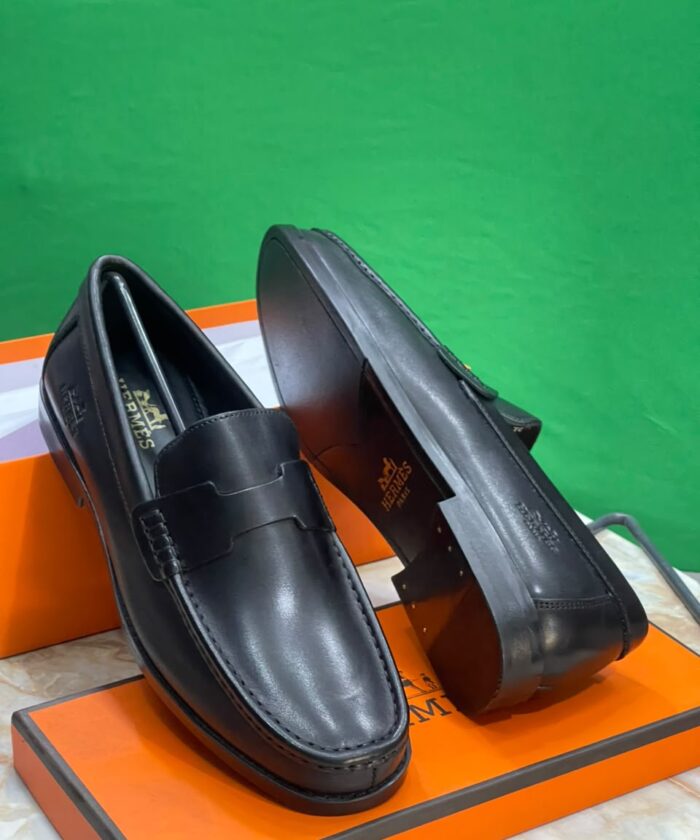 Black H-Cutout Leather Loafers